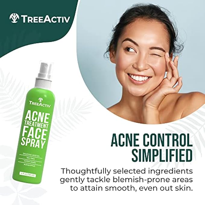TreeActiv ACNE TREATMENT FACE SPRAY, 4 FL OZ | REDUCES OCCURRENCE OF HORMONAL, SEVERE, & CYSTIC ACNE, CLARIFYING SALICYLIC ACID FACE MIST FOR MEN & WOMEN | PORE MINIMIZER FOR FACE | 1000+ SPRAYS - Image 3